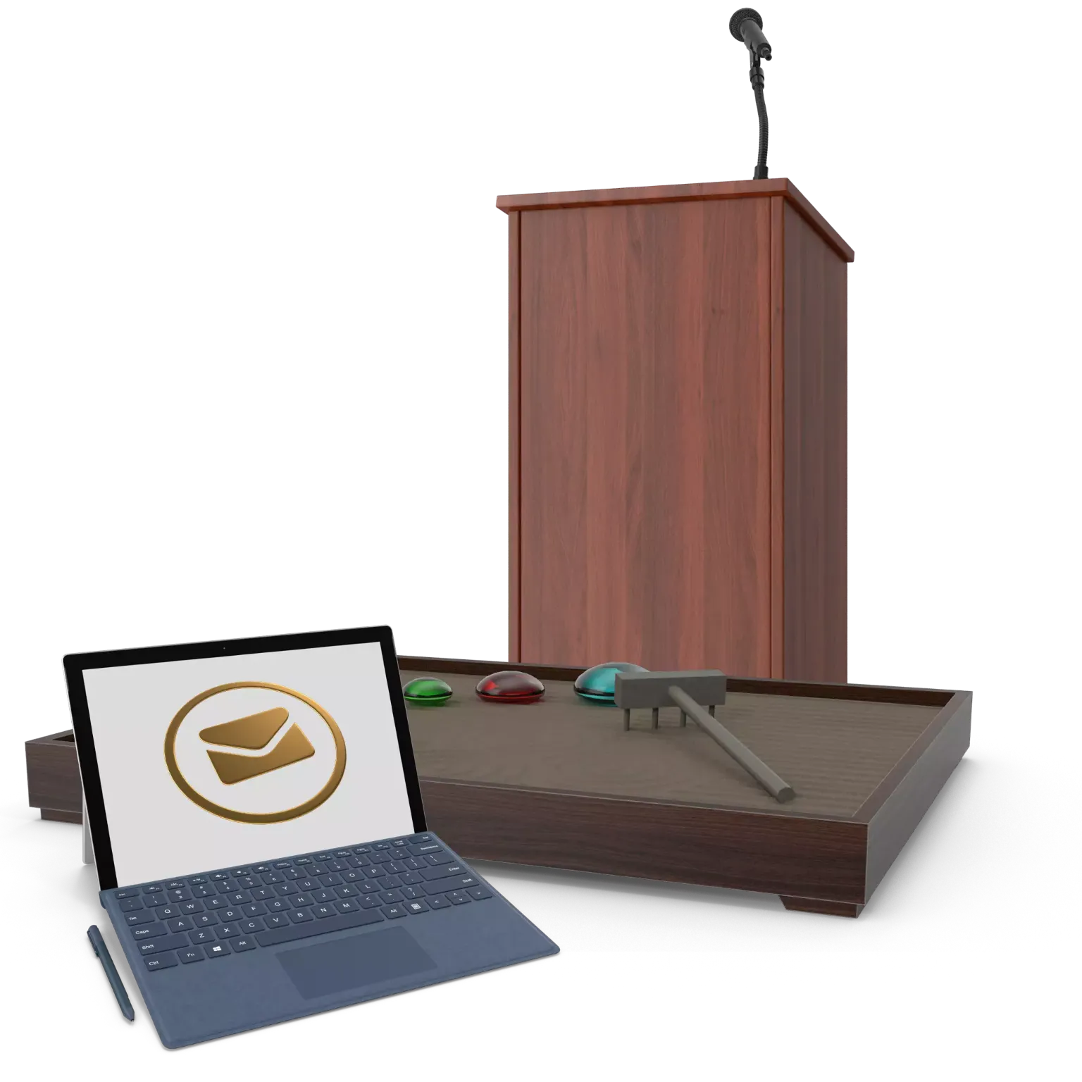 A reading desk, a zen garden, and a computer as the Digital Communication guide header image