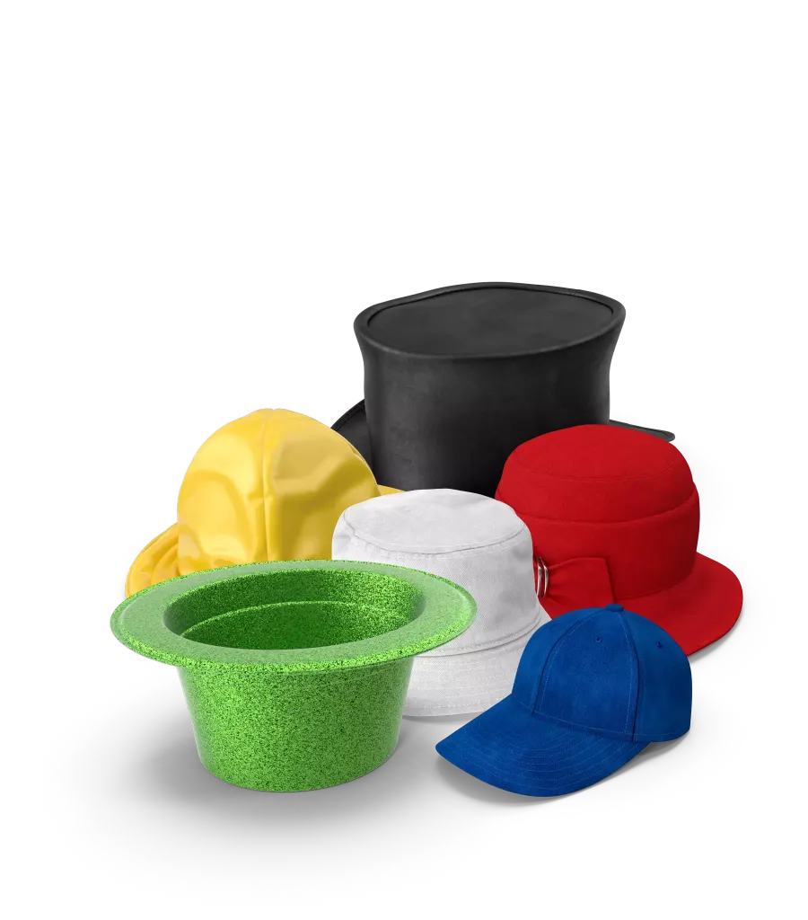 6 colorful hats as the De Bono's 6 Hats quickcard header image