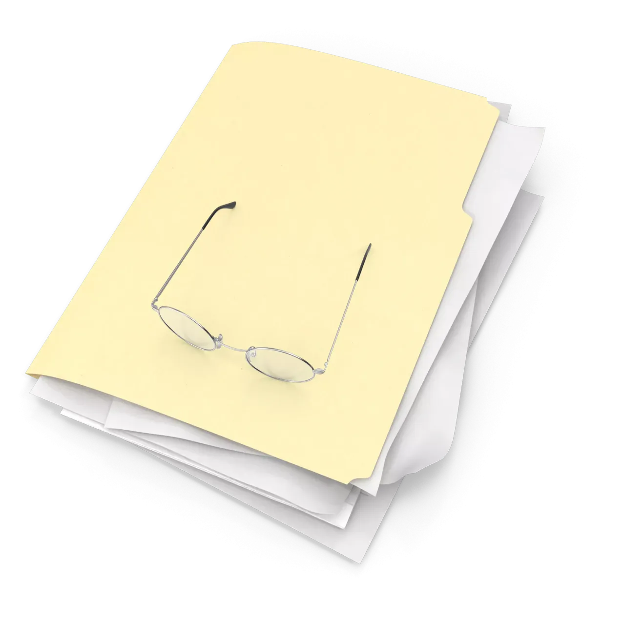 A messy folder and a pair of glasses as the Open Data quickcard header image