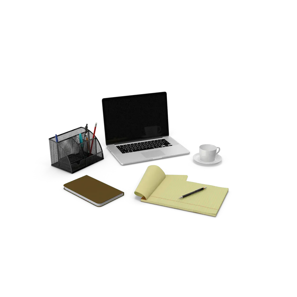 A pc, a notepad, and a cup of coffee as the Smart Working quickcard header image