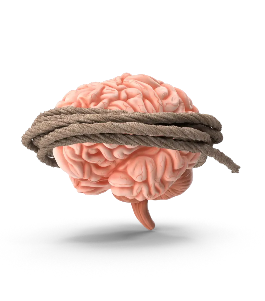 A brain tied by a rope as the Bounded Rationality quickcard header image
