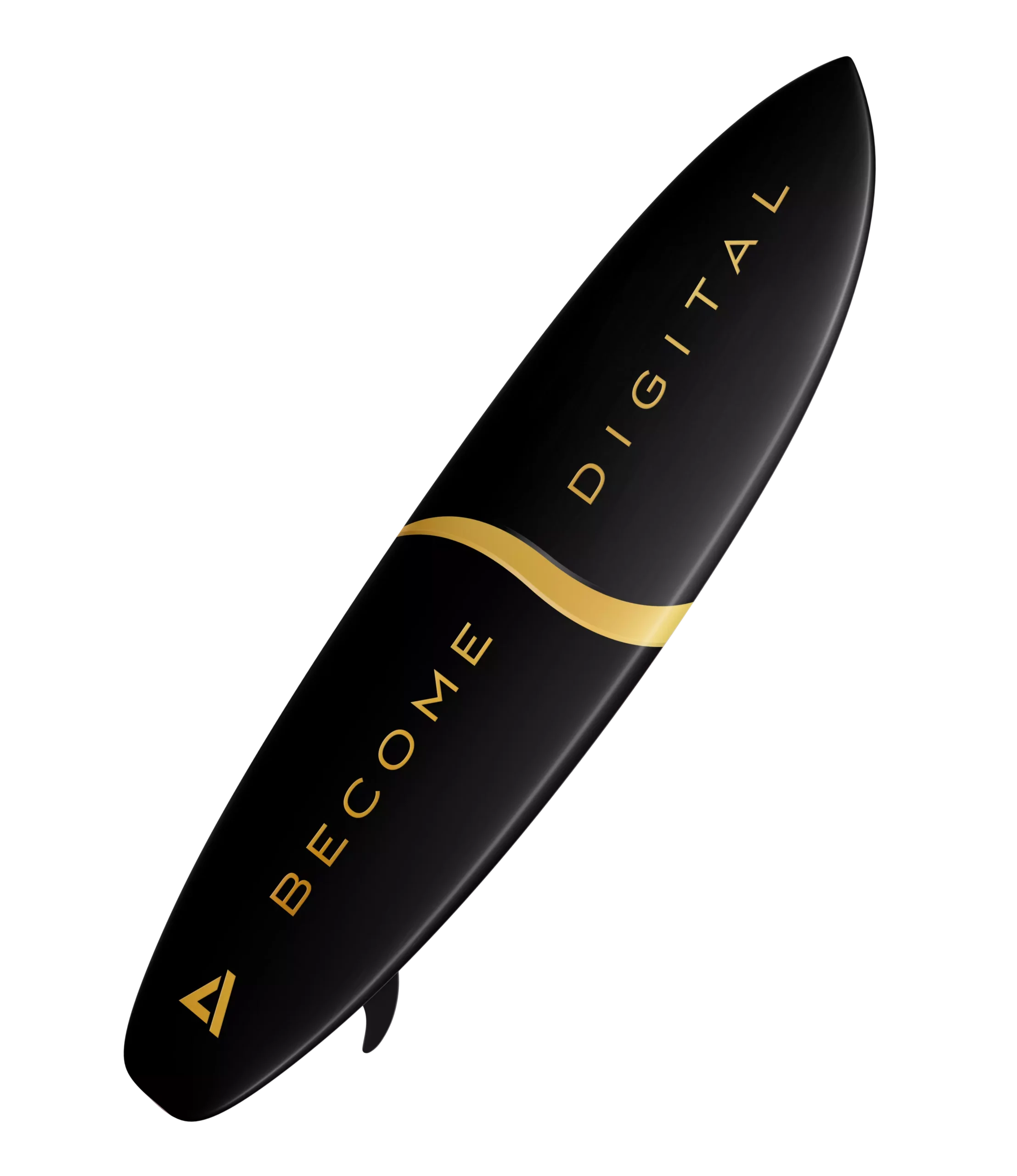A decorative dark surfboard